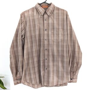 2/15$ Dockers Men's Brown Plaid Stain Defender Shirt Size M